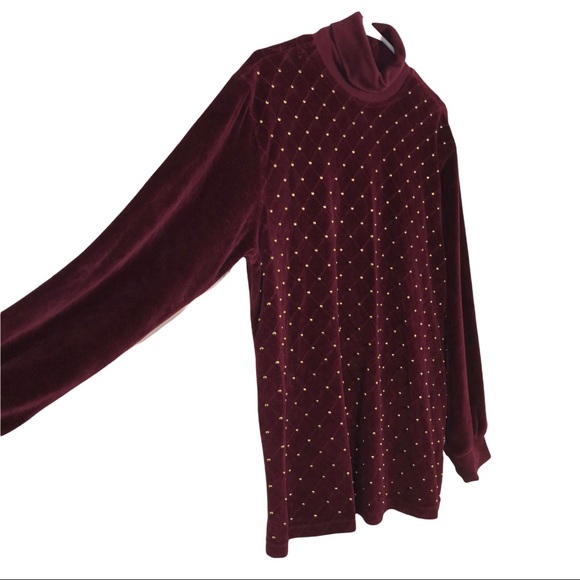 Vtg Quilted Studded Plush Velour Top - Picture 4 of 12